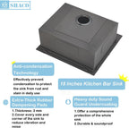 18x18 Inch Drop In Black Bar Sink, 18 Inch Gunmetal Black Small Kitchen Sink, Stainless Steel 16 Gauge Single Bowl Laundry Prep RV Sink with Strainer