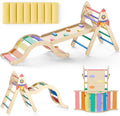 Pikler Triangle Set with Cushion, 9-in-1 Kids Climbing Toys for Toddlers 1-3 Inside, Montessori Toddler Climbing Toys Indoor, Large Wooden Pikler