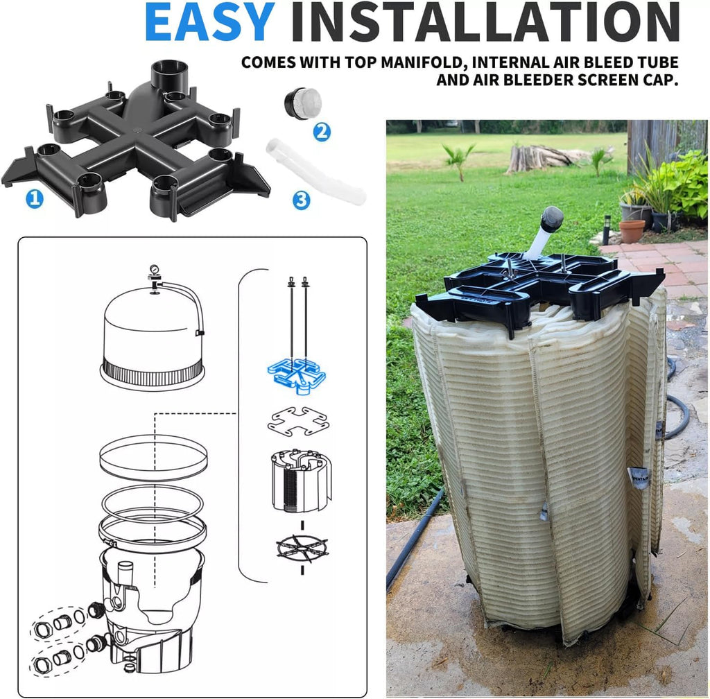 59023700 D.E. Filter top Manifold with air Bleed Assembly for pentair FNS Plus 24, 36, 48, 60 sqf Pool and Spa Parts and grids
