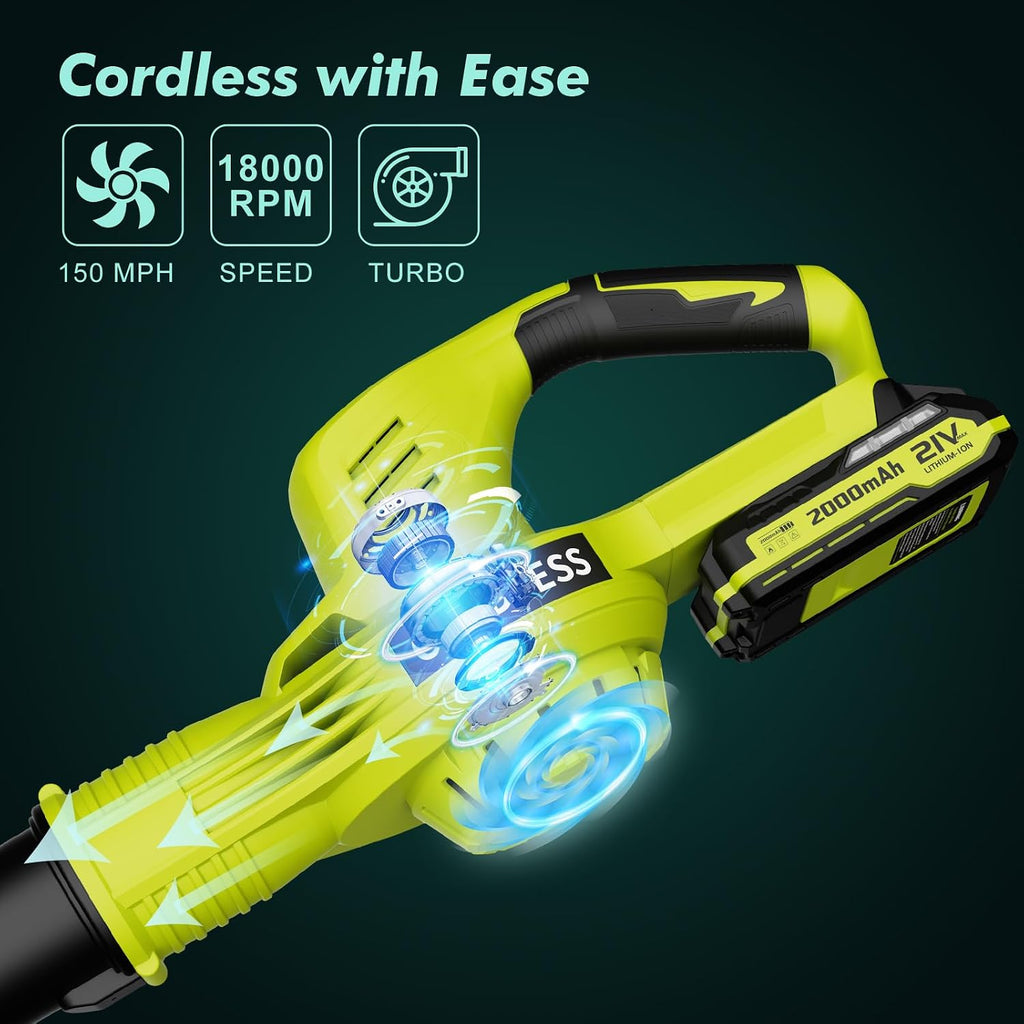 Leaf Blower Cordless 21V Electric with 2 Batteries and Charger lightweight
