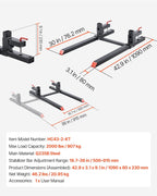 VEVOR Pallet Forks, 2000 lbs Clamp on Pallet Forks, 43-Inch Total Length Heavy-Duty Tractor Fork with Adjustable Stabilizer Bar for Tractor