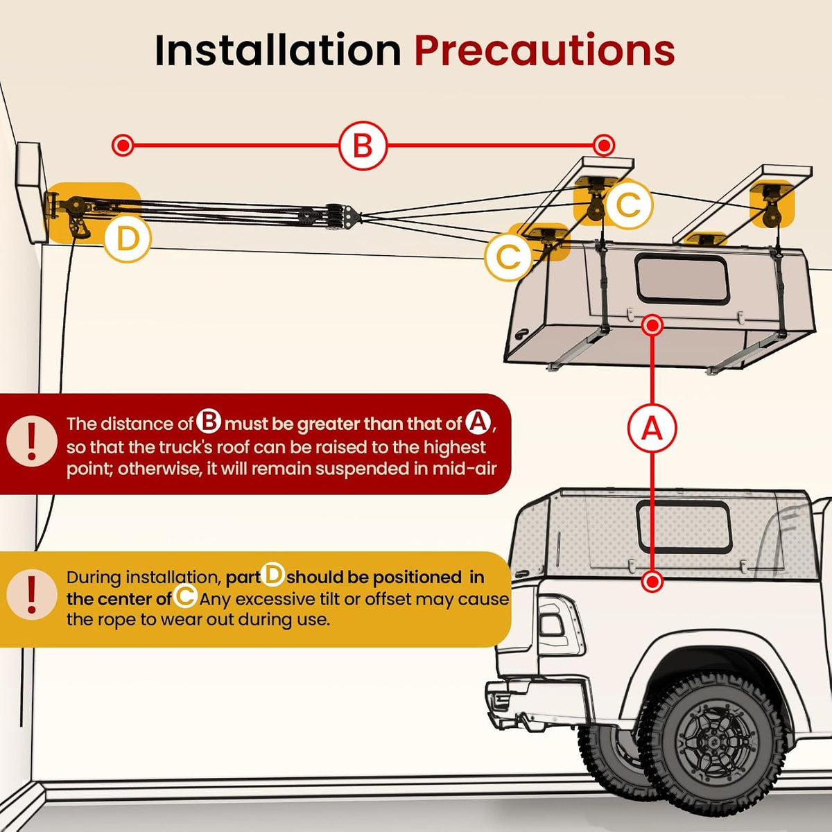 Truck Cap Hoist System for Garage Ceiling, Smart 4-Point Self-Leveling Garage Hoist with 8:1 Pulley Lift System, Easy One-Person Overhead Garage