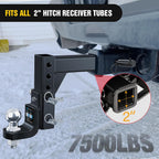 Nilight 8-Position Adjustable Trailer Hitch Ball Mount with 2 inch Ball Fits 2 Inch Receiver with 5/8" Pin Lock 7500 lbs, 9-1/2" Drop, 8-1/4" Rise