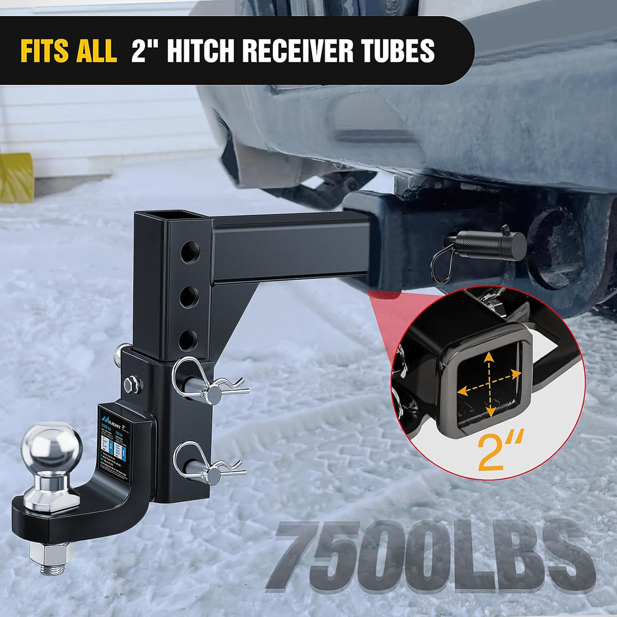 Nilight 8-Position Adjustable Trailer Hitch Ball Mount with 2 inch Ball Fits 2 Inch Receiver with 5/8" Pin Lock 7500 lbs, 9-1/2" Drop, 8-1/4" Rise