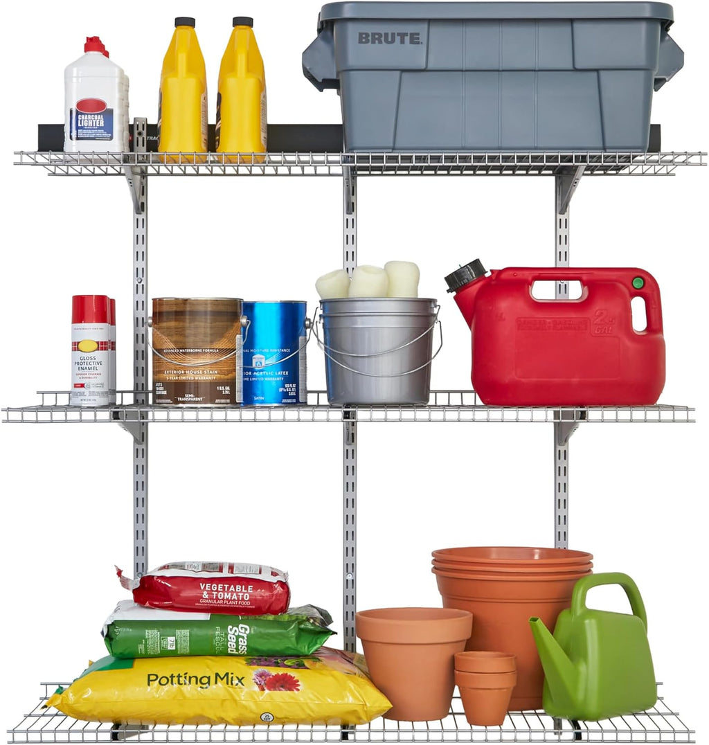Rubbermaid FastTrack Rail Storage 48"x16" 3-Shelf Kit, 350 lbs. Per Shelf, for Home/Garage/Shed/Workshop Organization