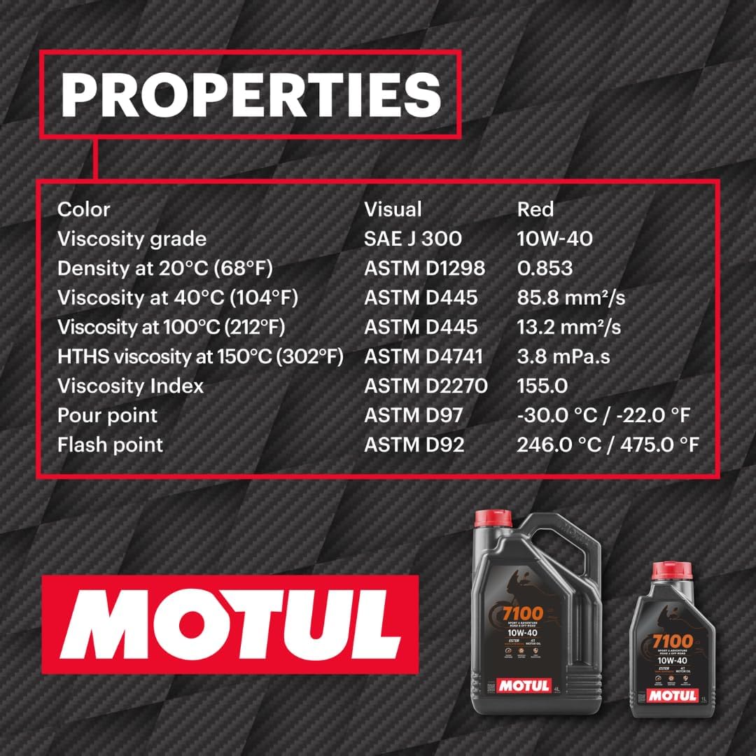 Motul 7100 4T 10W-40 Full Synthetic Motorcycle Oil - Ester Technology - API SP JASO MA2 Wet Clutch Safe - Engine and Gearbox Protection for Street