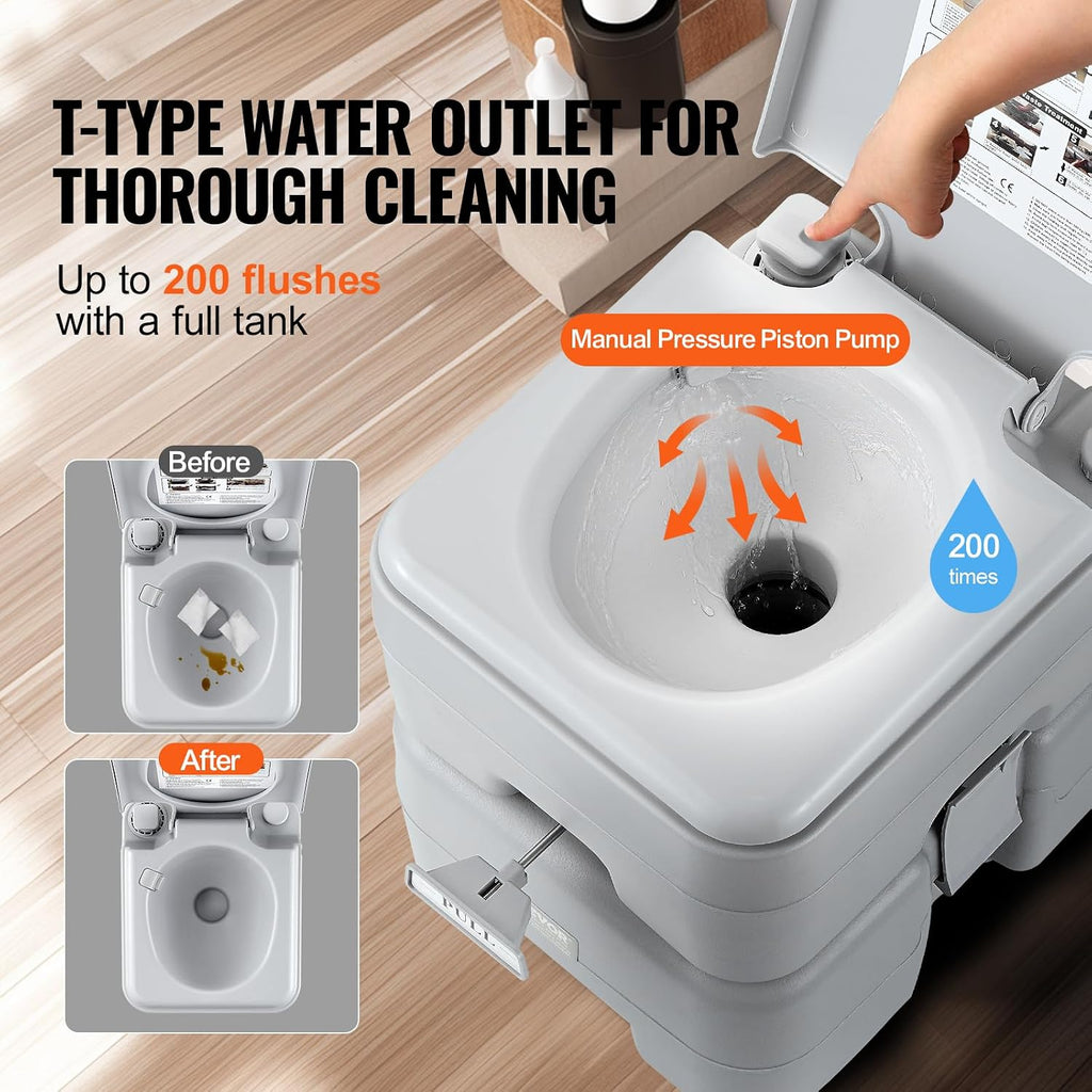 VEVOR Portable Toilet for Camping, RV Toilet with Carry Bag, 5.3 Gal Waste Tank & 3.2 Gal Flush Tank, Push-Button Pressurized Flush Commode, Leak