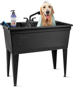 Tehila Freestanding Double-Wide Utility Sink with Steel Legs & Black Pull-Out Faucet, Multi-Purpose Heavy-Duty Laundry Tub and Kitchen Sink for Homes