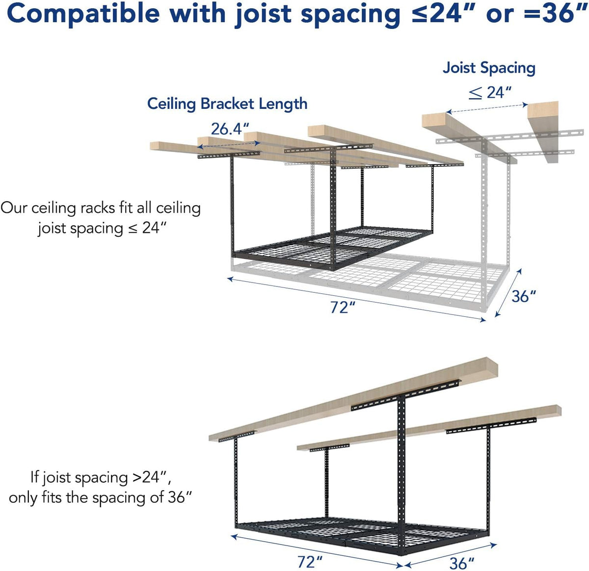 FLEXIMOUNTS 3x6 Overhead Garage Storage Adjustable Ceiling Rack, Black