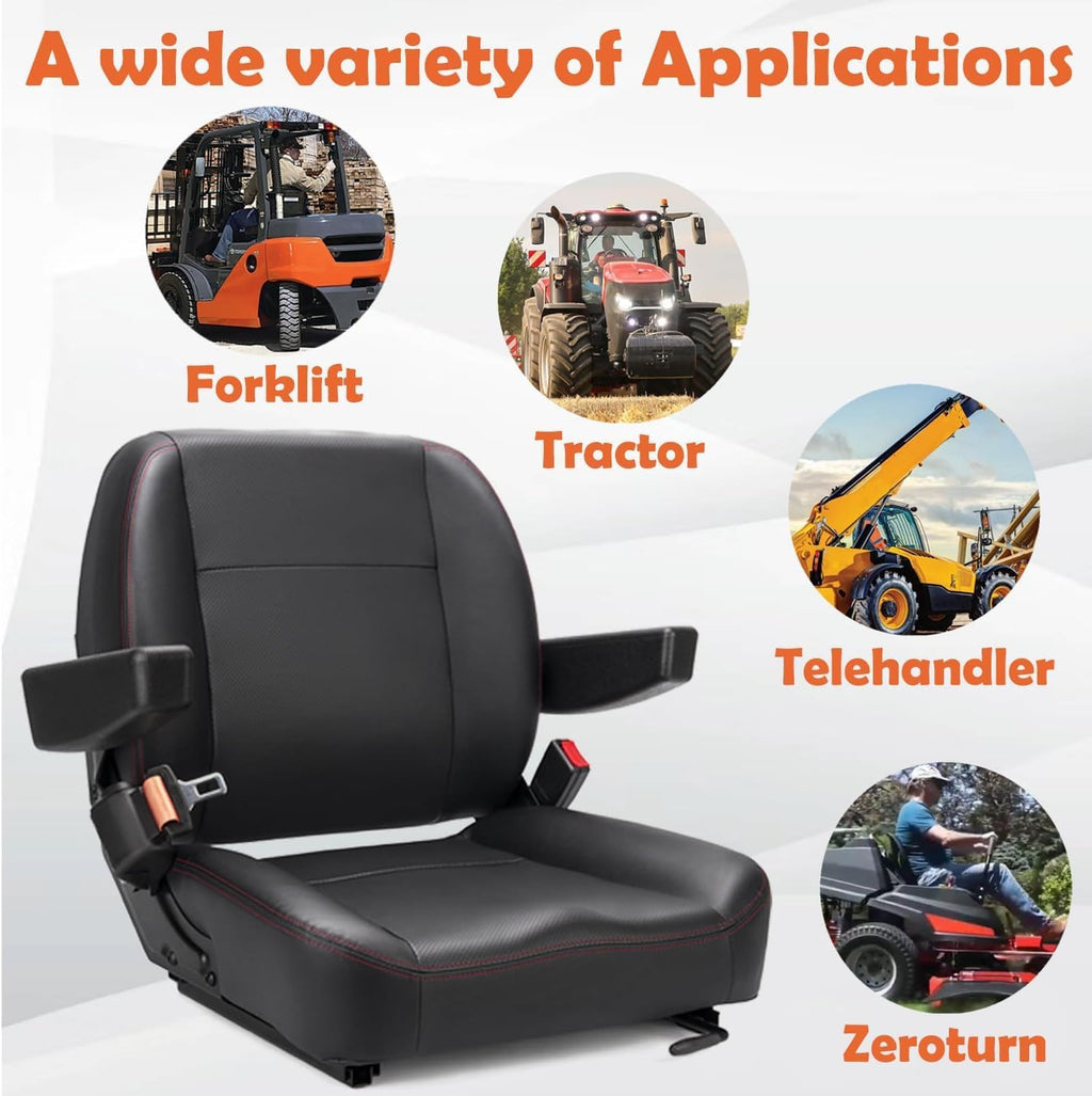 Universal Forklift Seat,Tractor Seat,with Micro Switch,Armrest and Safety Belt,for Tractor,Mower,Skid Loader,Telehandler,Backhoe,Excavator Dozer…