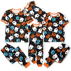 PatPat Halloween Pajamas Kids Holiday Pjs Family Matching Letter & Bat Print Short Sleeve Sleepwear Sets for Women Girls Boys, Black & Orange, L
