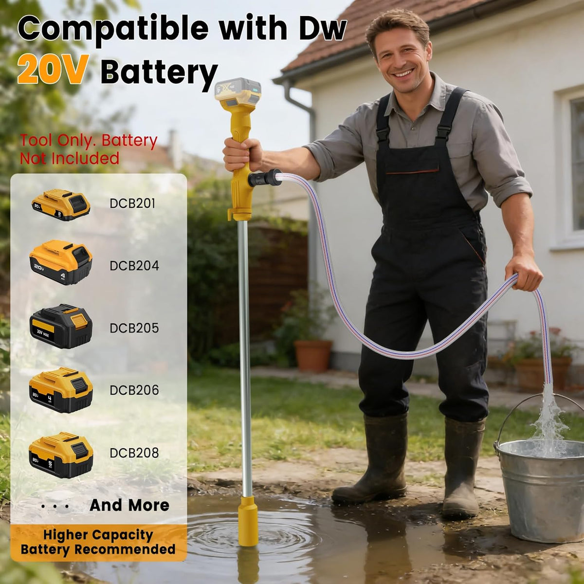 Cordless Stick Water Transfer Pump Compatible with Dewalt 20V Battery