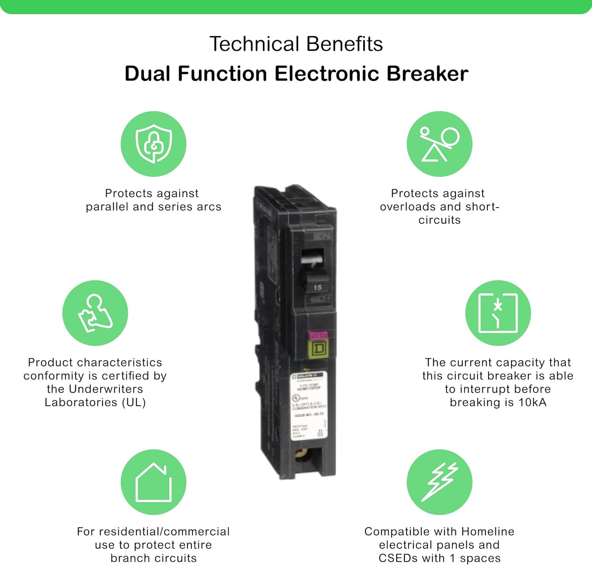 Square D by Schneider Electric Square D - HOM115PDFC Homeline Plug-On Neutral 15 Amp Single-Pole Dual Function (CAFCI and GFCI) Circuit Breaker