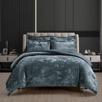 Fredsure Distressed Velvet Comforter Set, 5 Pieces Smoke Blue King, Distressed Velvet Face and Brushed Microfiber Reverse