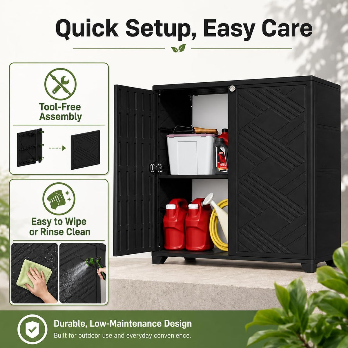 ADDOK Outdoor Storage Cabinet,60 Gallon Waterproof Resin Patio Storage Cabinet with 1 Adjustable Metal Shelf, Upright Outdoor Cabinet for Garden