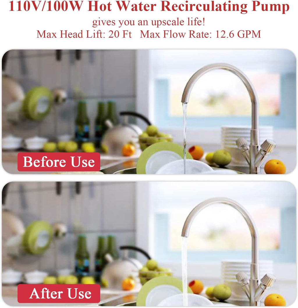 WiseWater 304 Stainless Steel Hot Water Recirculating Pump, 3-speed