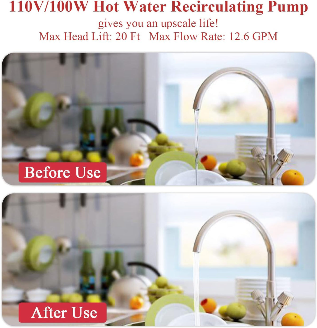 WiseWater 304 Stainless Steel Hot Water Recirculating Pump, 3-speed