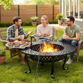 43" Large Fire Pit for Outside with 2 Adjustable Grills,Lid & Fire Poker