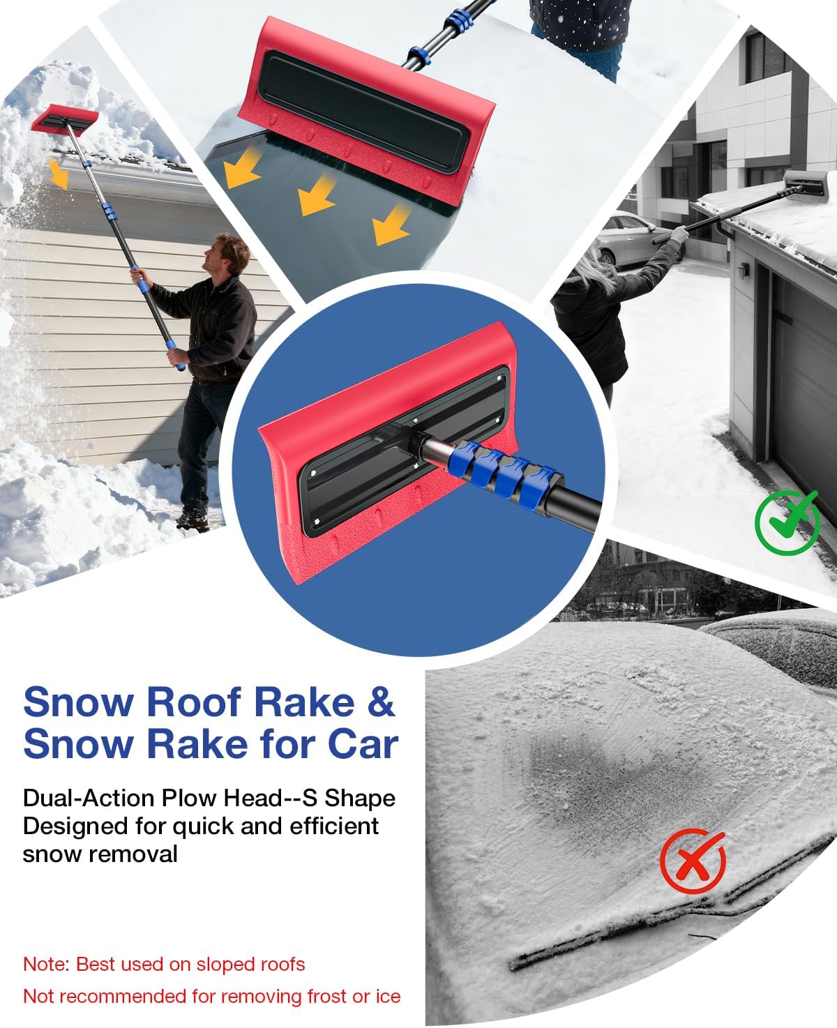 Roof Rakes for Snow Removal, 20FT Telescoping Snow Rake for House Roof, Solar Panels, Cars & RV, Snow Broom Push/Pull, Heavy Duty Aluminum Ice