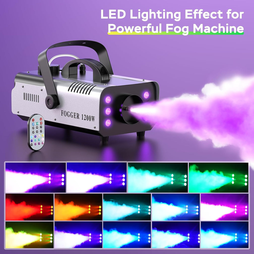 1200W Fog Machine, Halloween Smoke Machine with 14 Colors Lights & Wireless Remote Control, 6000CFM Haze Machine for Wedding, Party, Stage, Indoor