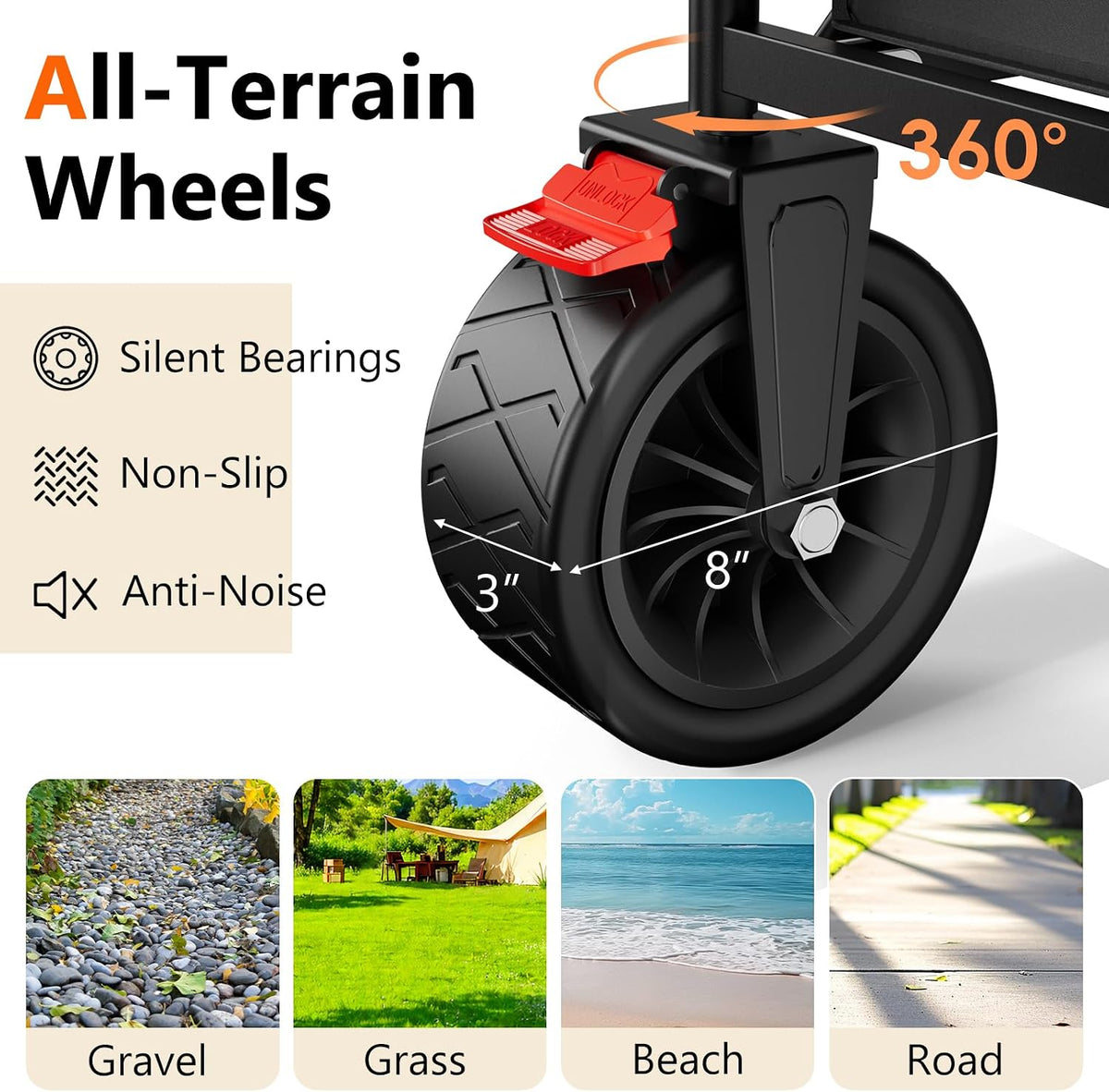 3 in 1 Collapsible Wagon with 300lbs Weight Capacity,150L Heavy Duty Utility Cart with Removable Canopy,with Big All-Terrain Beach Wheels & Drink