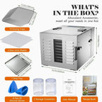 Septree Commercial Food Dehydrator With 10 Stainless Steel Trays - 15.6 x 15.6in