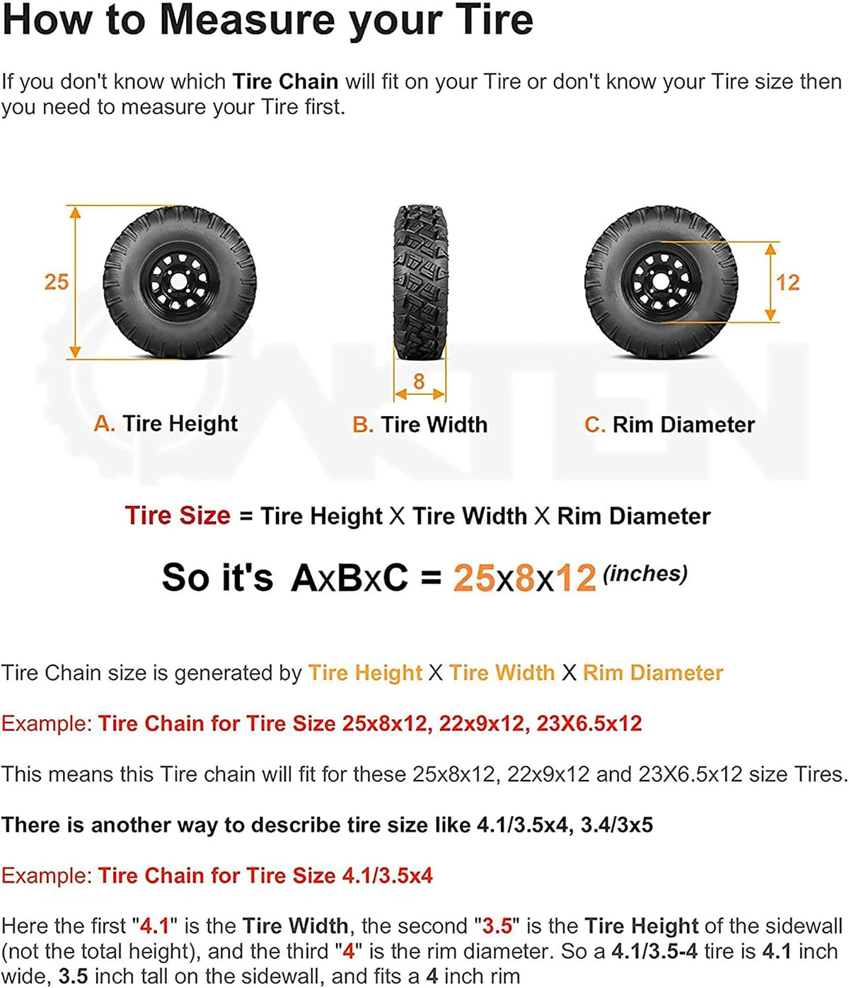 Set of 2 Snow Tire Chains for Lawn Tractor, Riding Mower, Snow Blower - Zinc Plated 2 Link Enhanced Traction Garden Tractor Chains - Fits 20x8x8