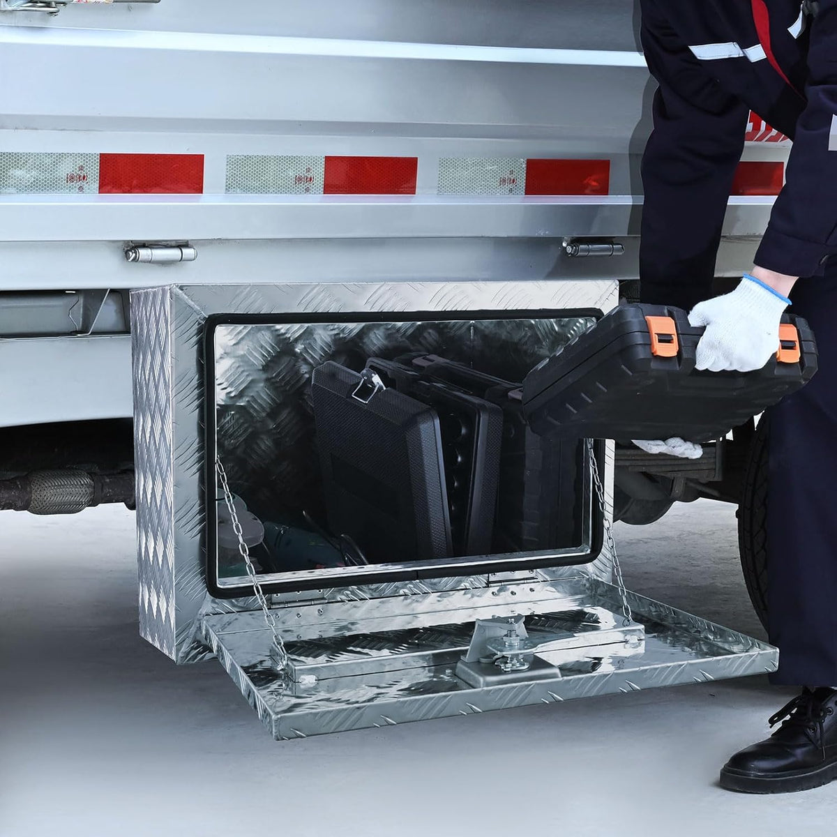 VEVOR Underbody Truck Box, 24"×14"×16" Pickup Storage Box, Heavy Duty Aluminum Diamond Plate Tool Box with Lock and Keys, Waterproof Trailer Storage