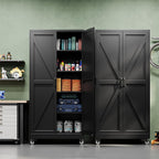 Metal Garage Storage Cabinet with Wheels,75" Black Tool Steel Locker