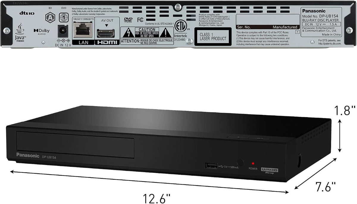 Panasonic 4K Blu Ray Player, Ultra HD Premium Video Playback and Hi-Res Audio - DP-UB154P-K DVD Player (Black)