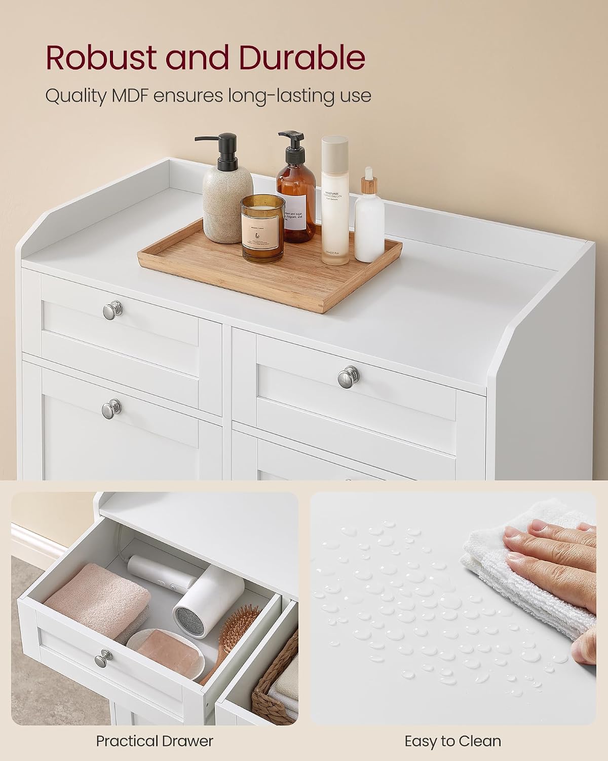 VASAGLE Laundry Cabinet with Tilt-Out Basket, 2 Drawers, 2 Baskets