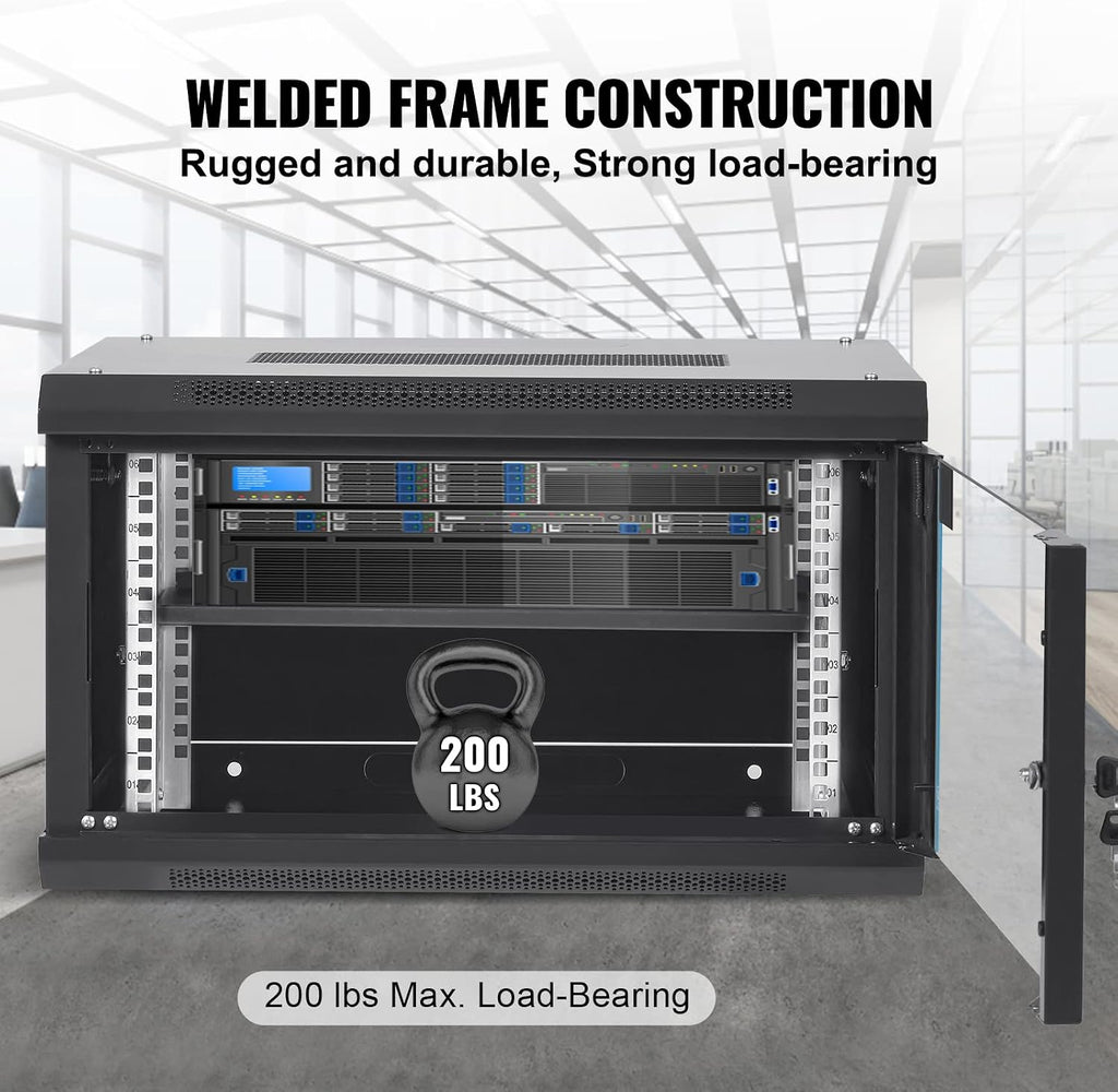 VEVOR 6U Wall Mount Network Server Cabinet, 14.8'' Deep, Server Rack Cabinet Enclosure, 200 lbs Max. Ground-Mounted Load Capacity, with Locking Glass