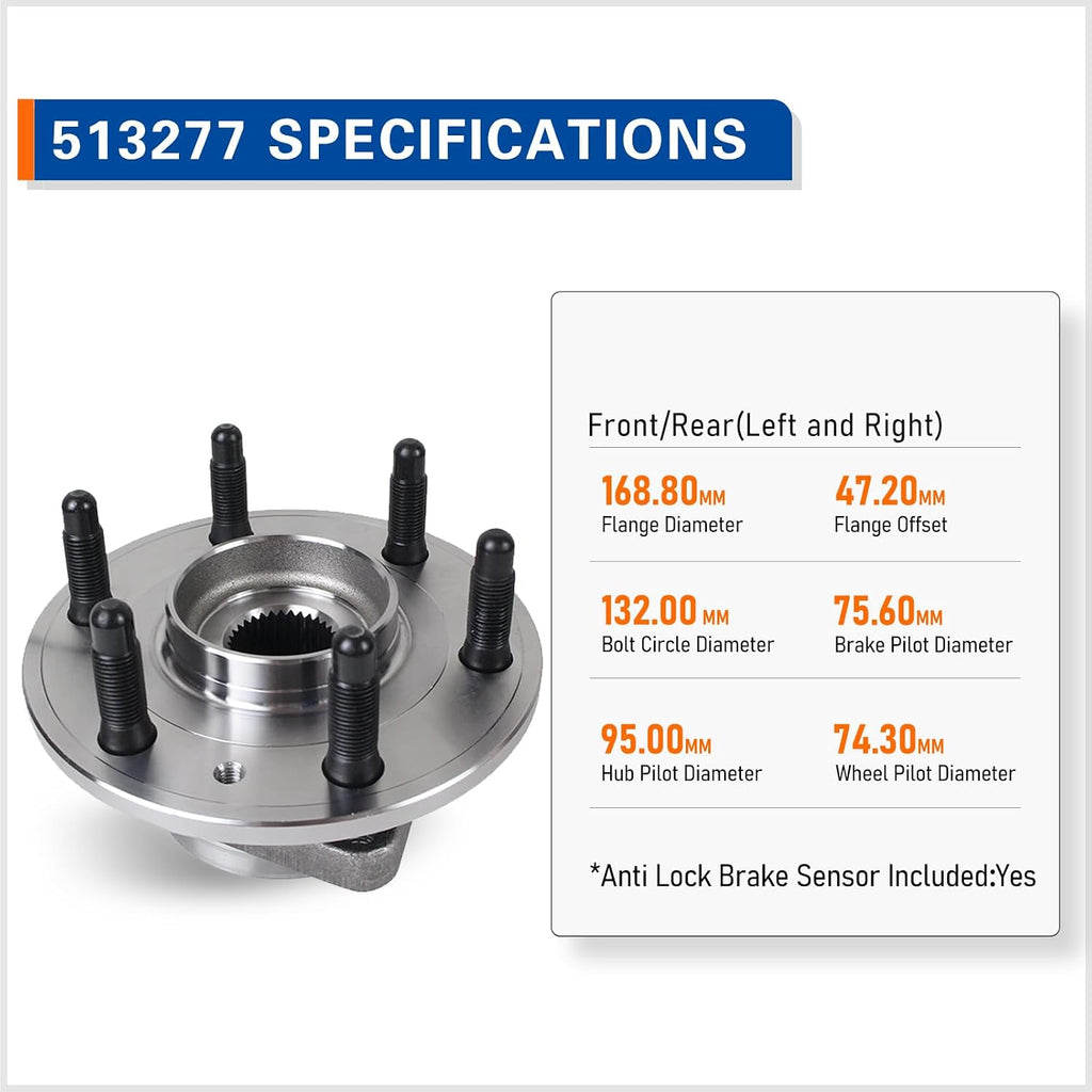 Pair 513277 Wheel Bearing and Hub Assembly Front/Rear Compatible with 08-17 Buick Enclave, 09-17 Chevy Traverse, 07-16 GMC Acadia, 07-10 Saturn