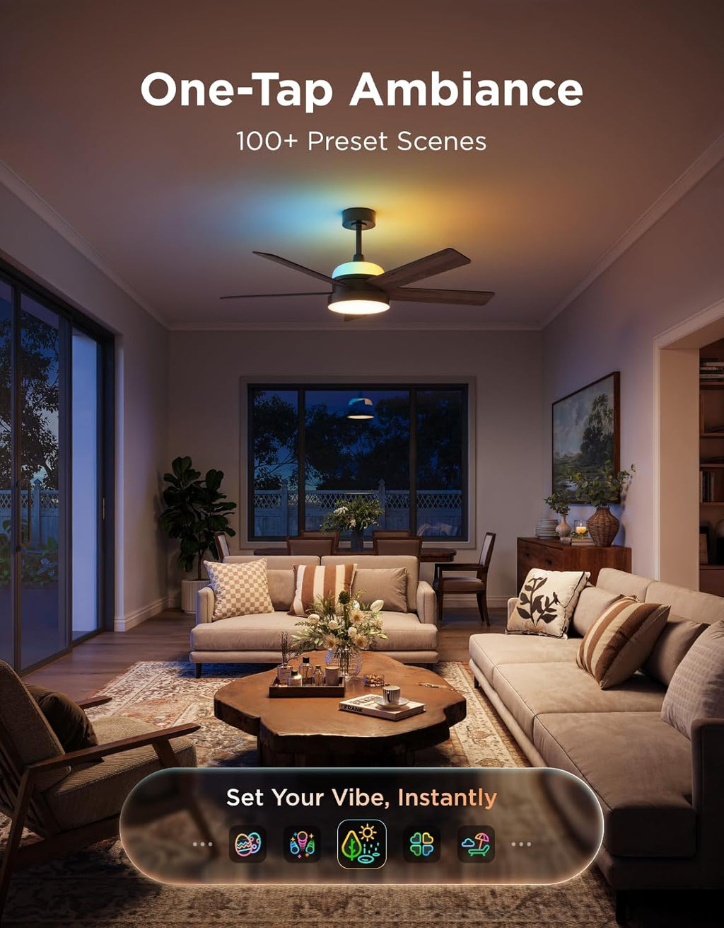 Govee Ceiling Fans with Lights and Remote, RGBIC Smart 52'' flush mount