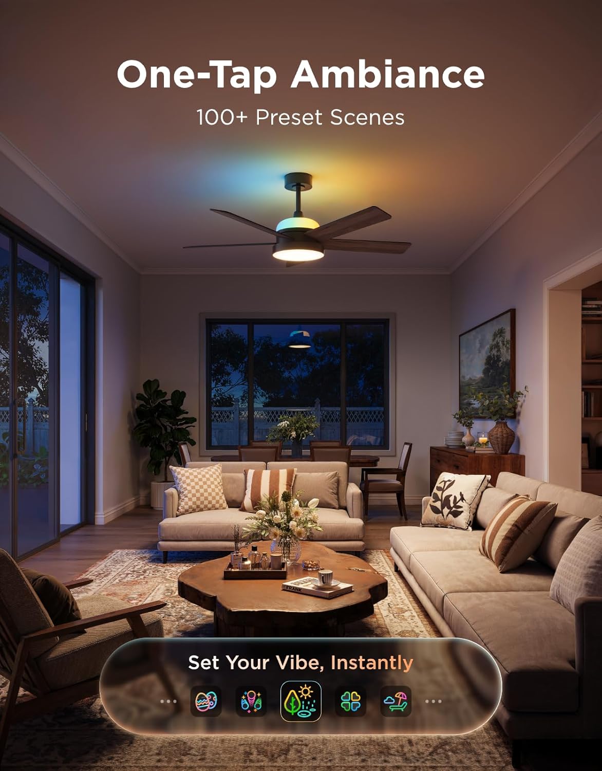 Govee Ceiling Fans with Lights and Remote, RGBIC Smart 52'' flush mount