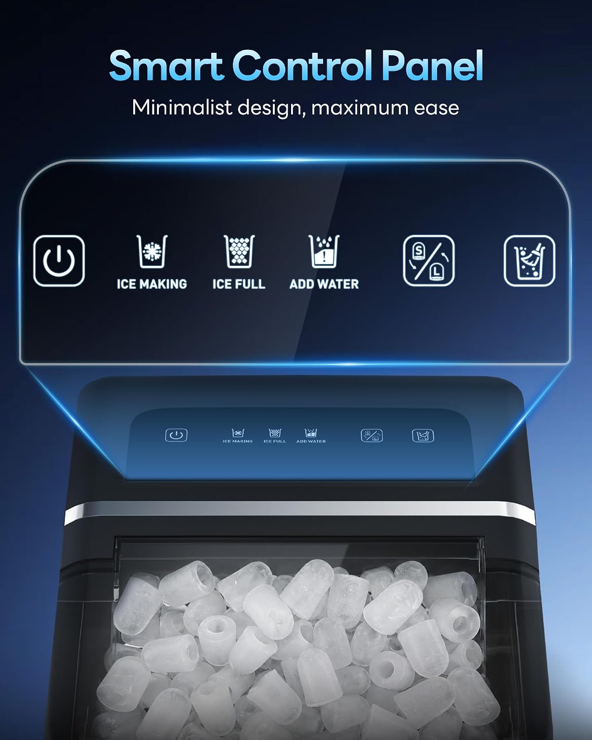 Ice Makers Countertop 26.5Lbs/24H, 9 Ice Cubes Release in 6 Mins, Ice Machine with 2 Sizes Bullet Ice, Self-Cleaning Portable Ice Maker with Ice