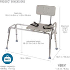 DMI Tub Transfer Bench and Shower Chair with Non Slip Aluminum Body, FSA Eligible, Adjustable Seat Height and Cut Out Access, Holds Weight up to 400