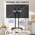 BONTEC Rolling TV Stand for 32-75 Inch TVs, Heavy Duty TV Stand, Black