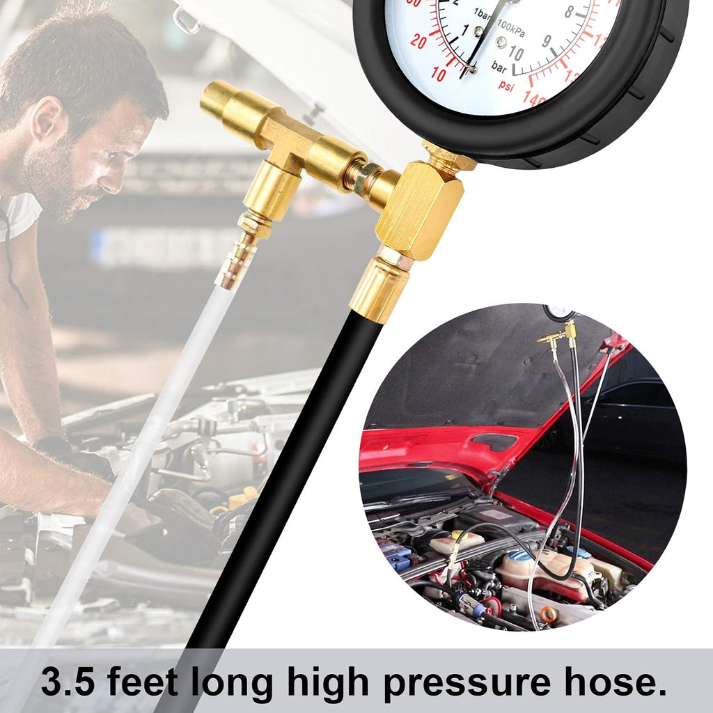 BETOOLL Pro Fuel Injection Pressure Tester Kit Gauge 0-140 PSI