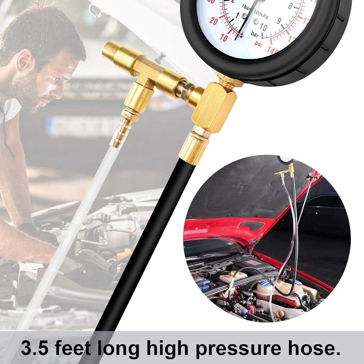 BETOOLL Pro Fuel Injection Pressure Tester Kit Gauge 0-140 PSI