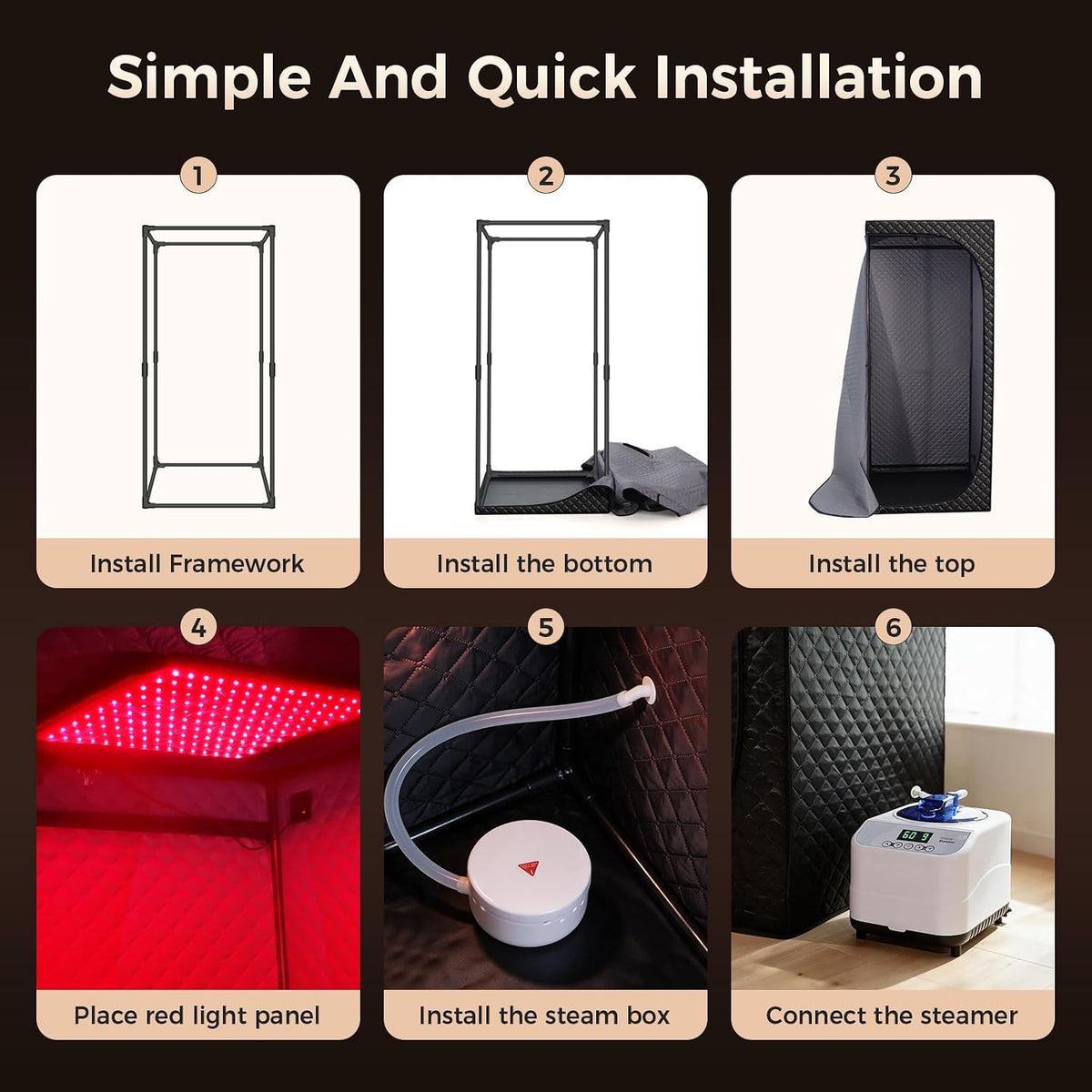 Infrared Sauna Box Portable Steam Sauna with Red Light 660Nm 850Nm for Home