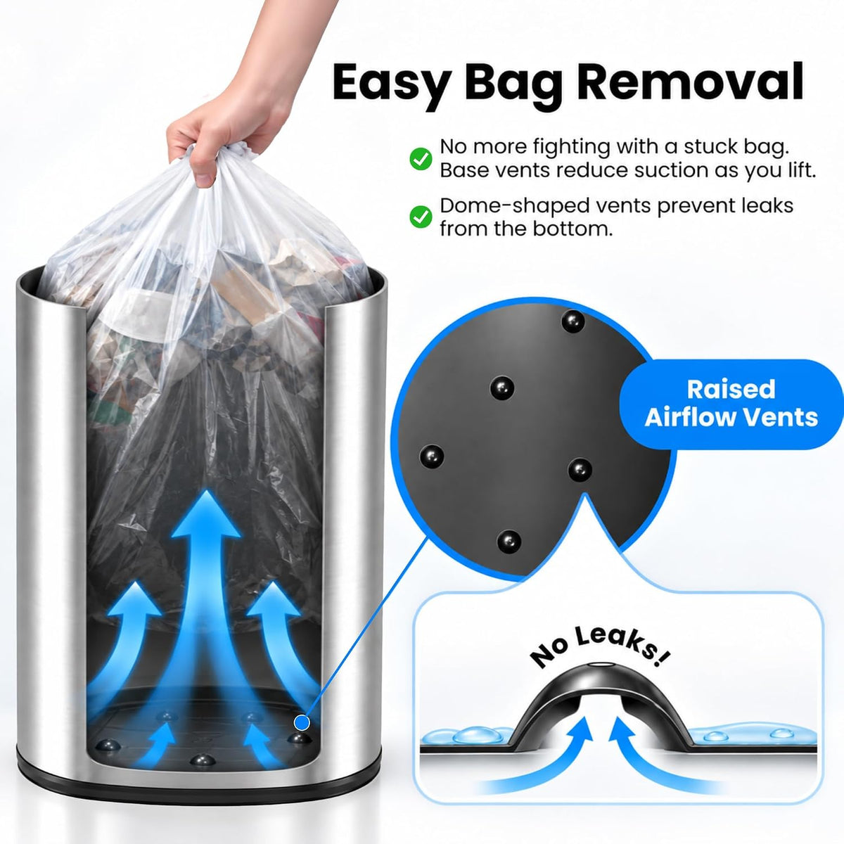iTouchless Patented 13 G Stainless Steel Sensor Trash Can | AbsorbX Filter
