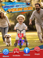 Tricycle for Toddlers 1-3 3-5 Year Olds, Spider Toddler Bike Baby Balance Bike with Colorful Lighting Wheels & Large Basket, Birthday Gift and Toy