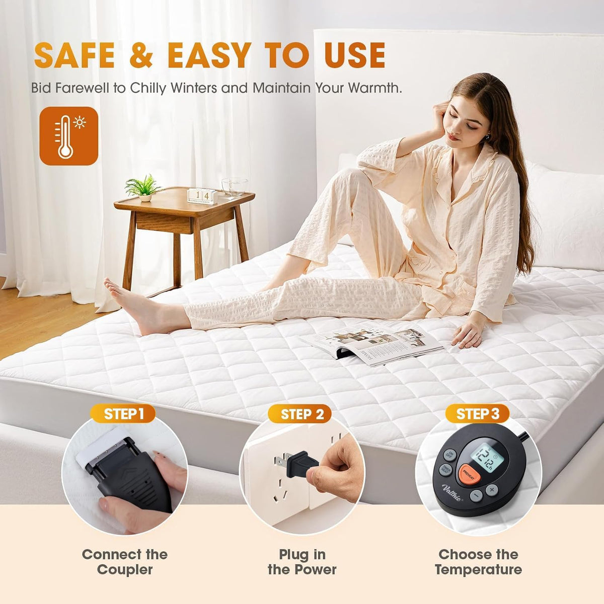 Valthie Heated Mattress Pad Queen Size, Electric Bed Warmer with Preheat