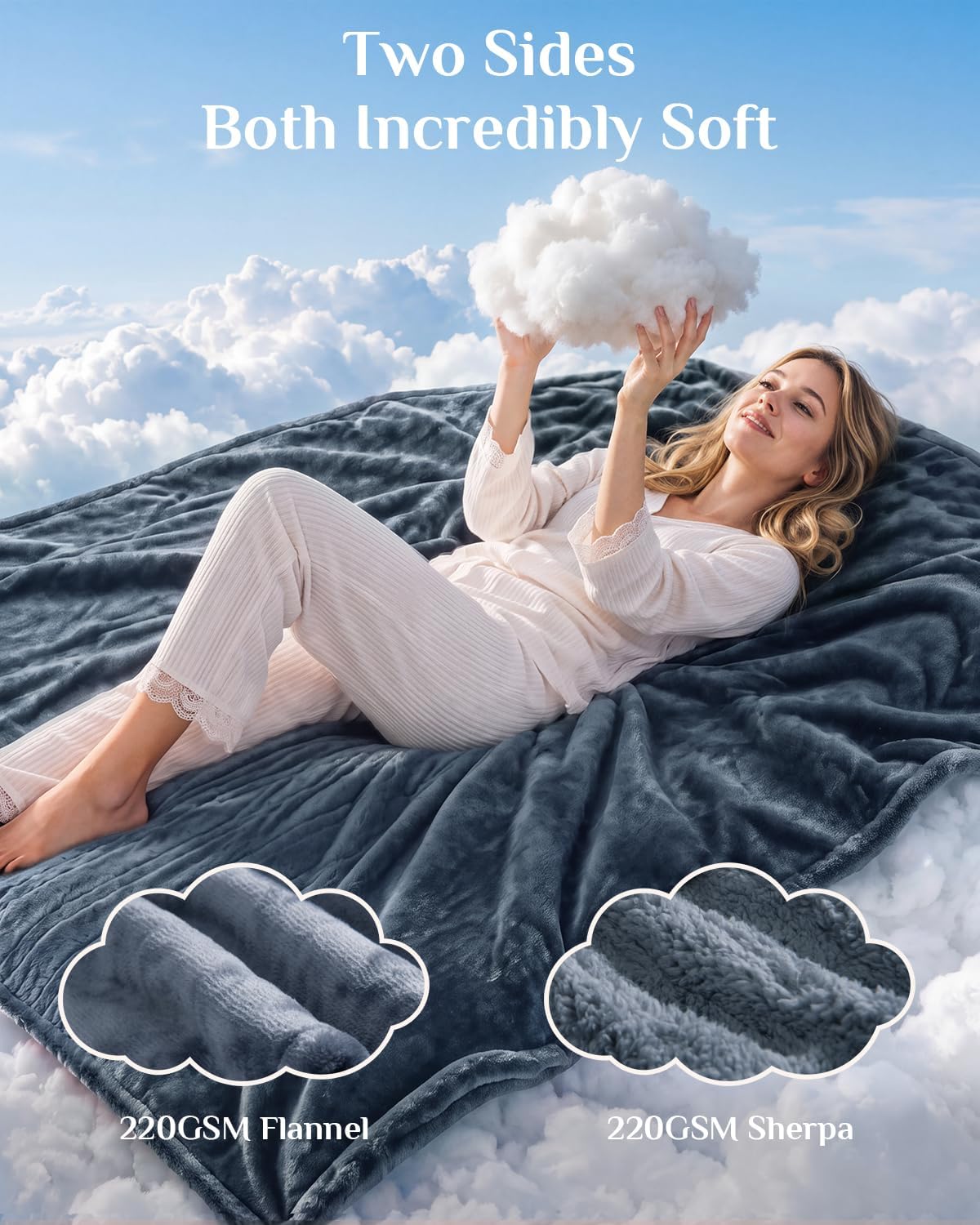 Soft Heated Blanket Full: Fluffy 220GSM Flannel and Sherpa Cozy Warm