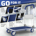 Heavy Duty Foldable Push Cart Dolly | 660 lbs. Capacity | Upgraded Collapsible Hand Truck Folding Platform with Swivel Wheels | Flat Bed Moving Wagon