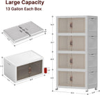 Stackable Storage Bins with Lid, 208QT Plastic Cabinet with Wheels