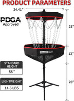 PDGA Approved - HIAARO Portable Disc Golf Basket with 16 Heavy Duty Chains, Foldable Disc Golf Target with Carry Bag for Practice