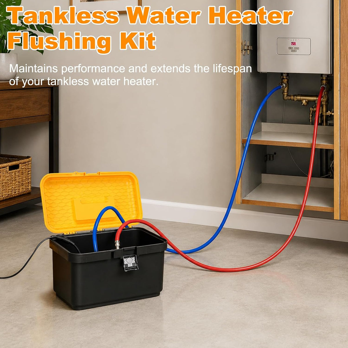 Tankless Water Heater Flushing Kit: Brushless Pump, 2×6' Hoses & Toolbox