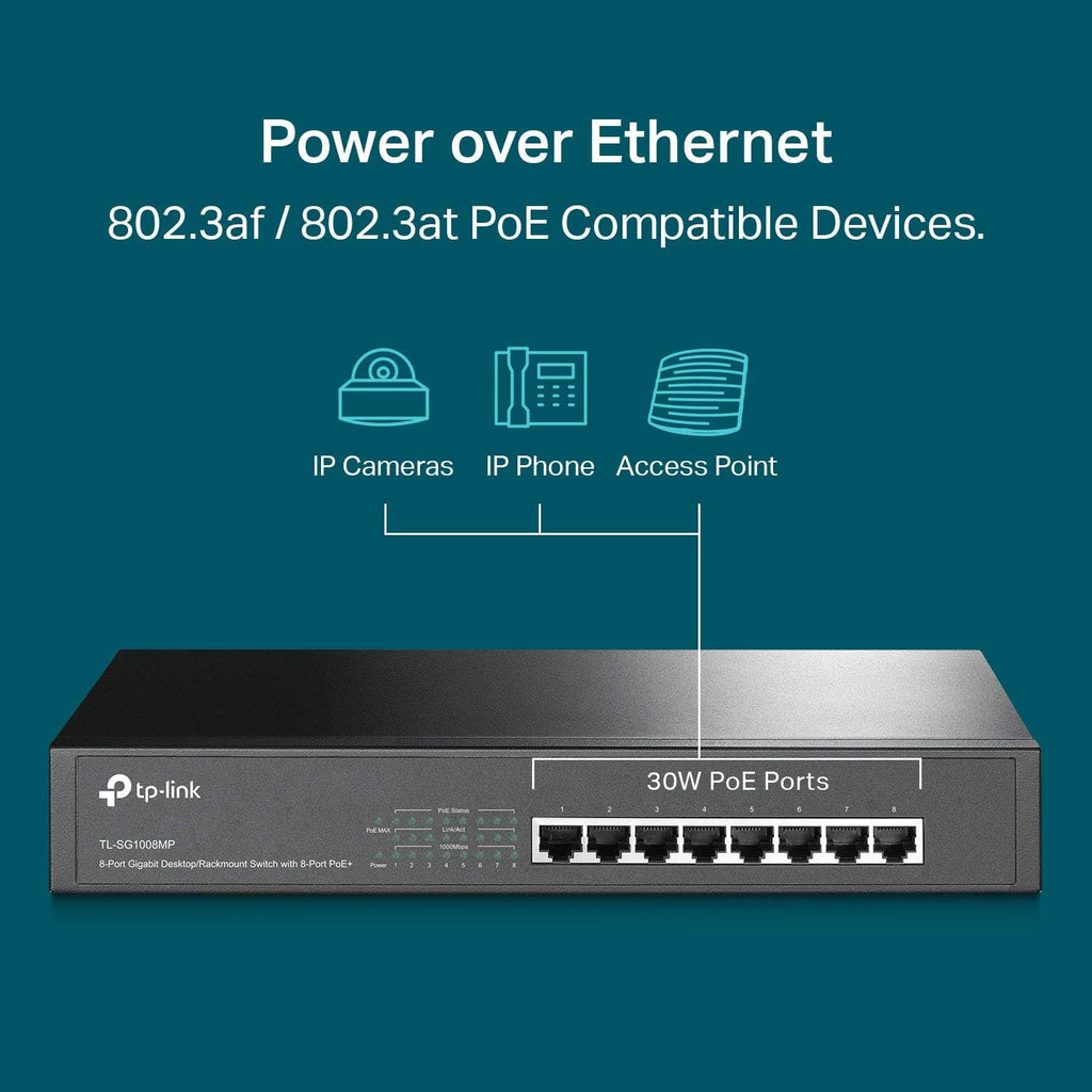 TP-Link 8 Port Gigabit PoE Switch | 8 PoE+ Ports @126W | Plug & Play | Limited Lifetime Protection | Desktop/ Rackmount | Prioritized Power Supply